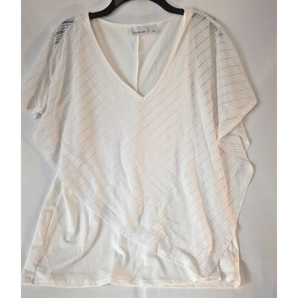 Kim Rogers White Textured Sheer Layered Blouse Womens L